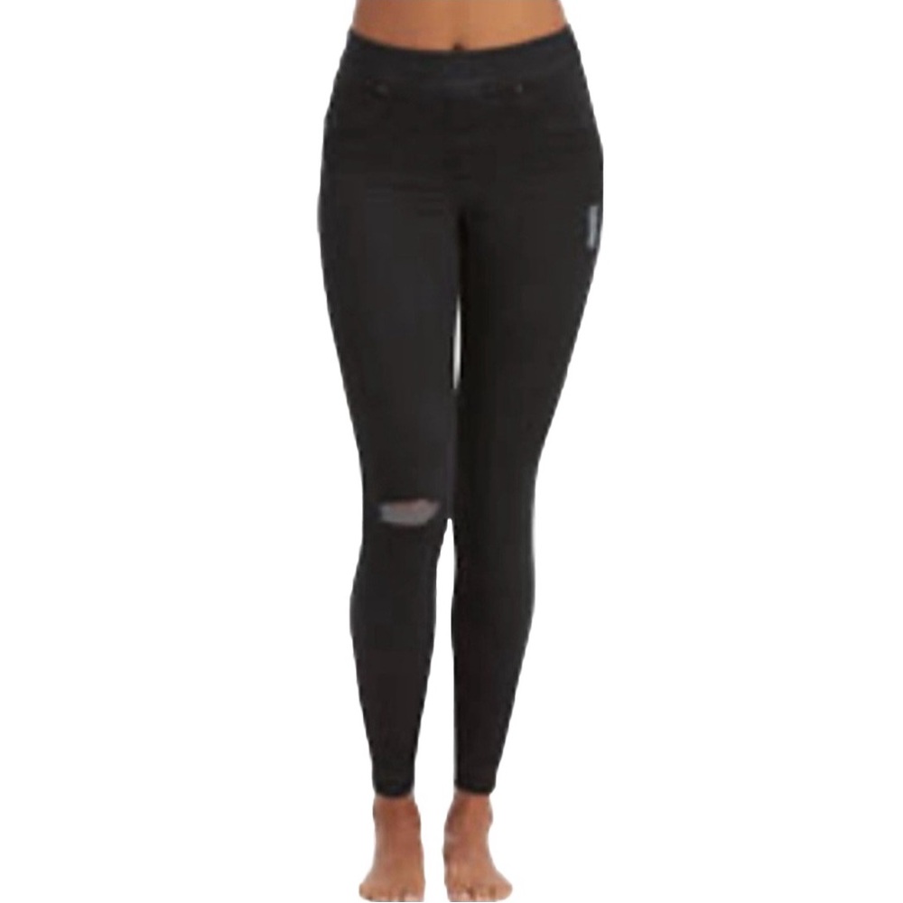 SPANX Women's Distressed Denim Women’s Black Skinny Pants Leggings Size Small